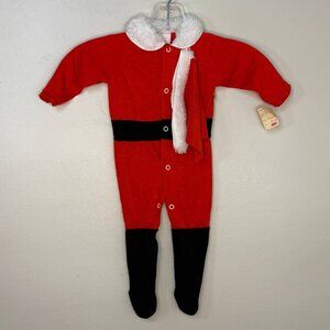 Vintage 1980s/90s Baby Santa Suit Footie Pajamas, Hat, Kessler Size 9-12m, NWT